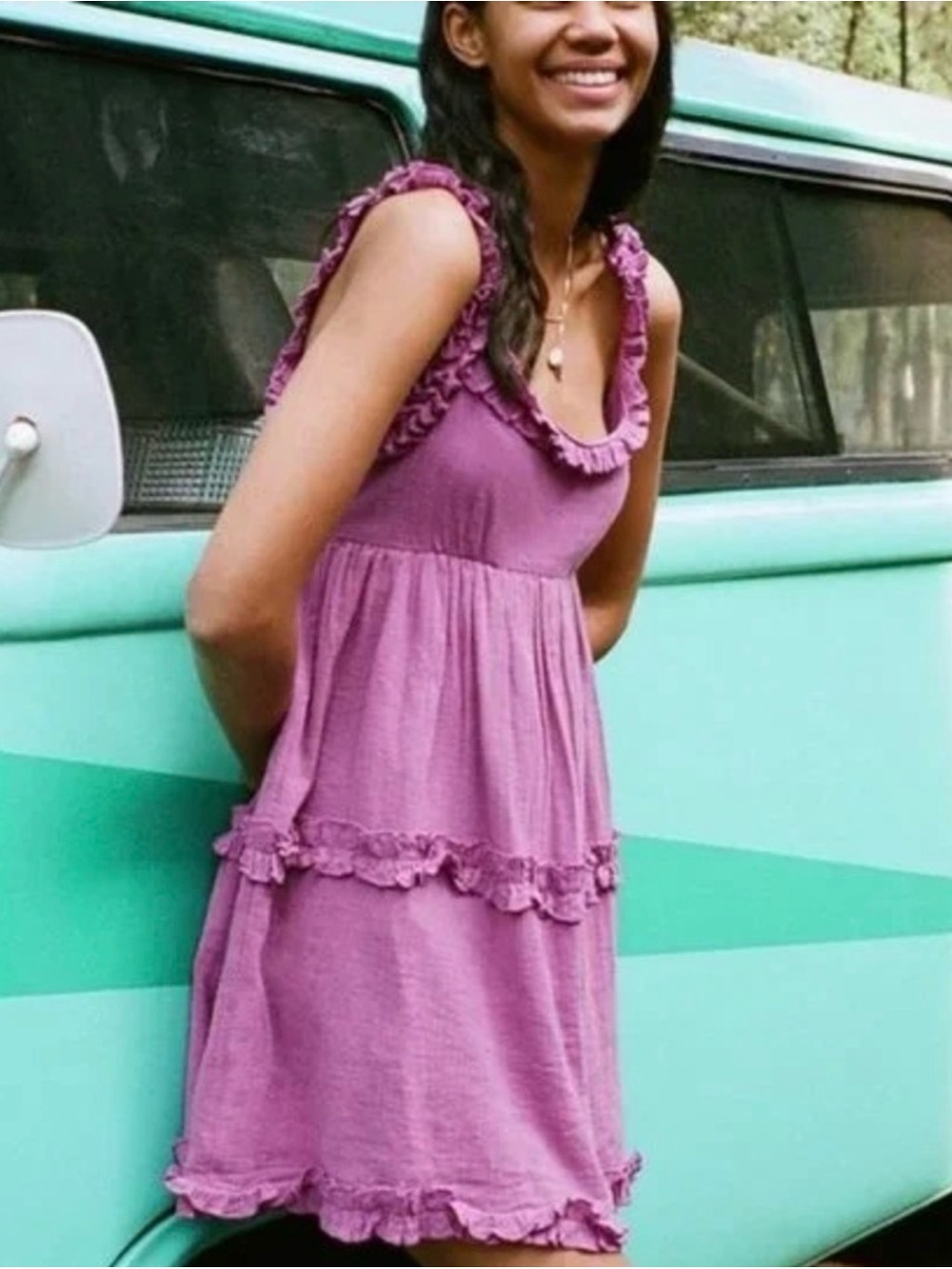 Urban Ourfitters Georgia linen blend ruffle tie back dress